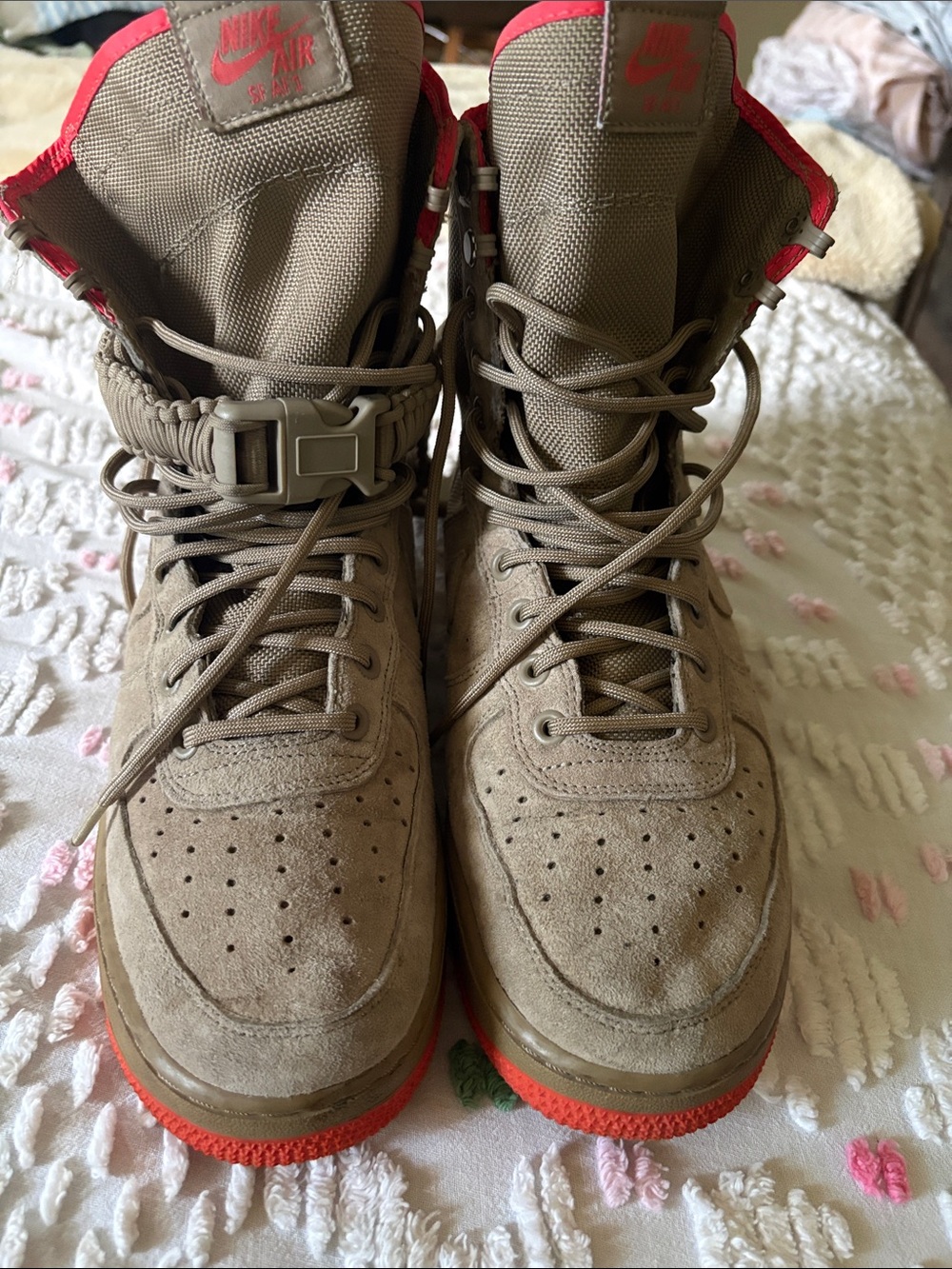 Nike Kids Brown High-Top Boots with Red Accents